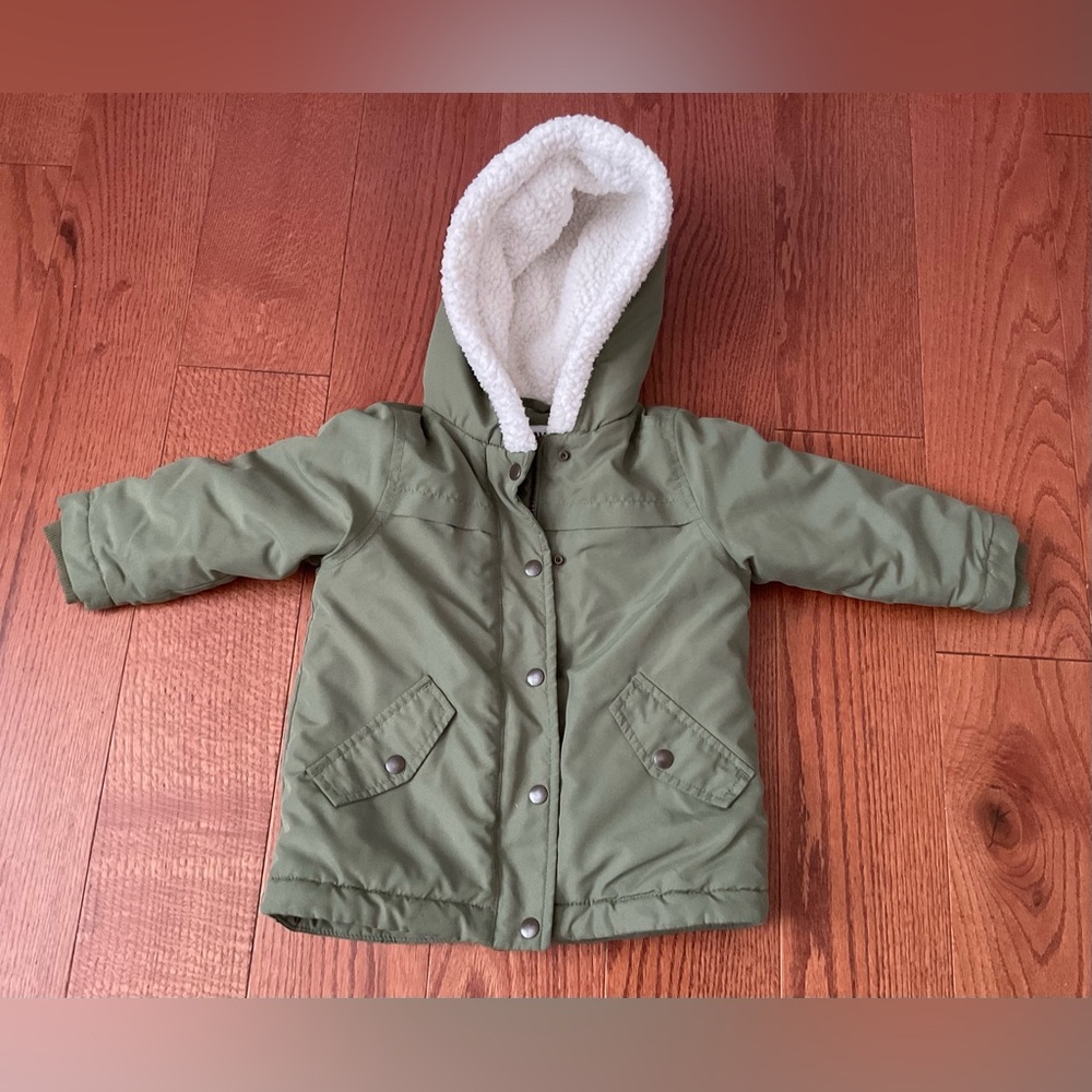 Kids Old Navy Size 2T Olive Green Hooded Sherpa-Lined Winter Jacket